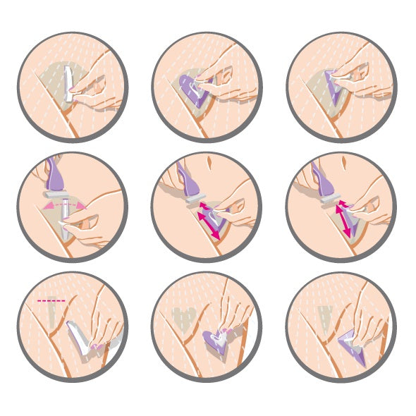 Verpakking en inhoud van De Paarse Keizerin schaamhaar sjabloon hart variant