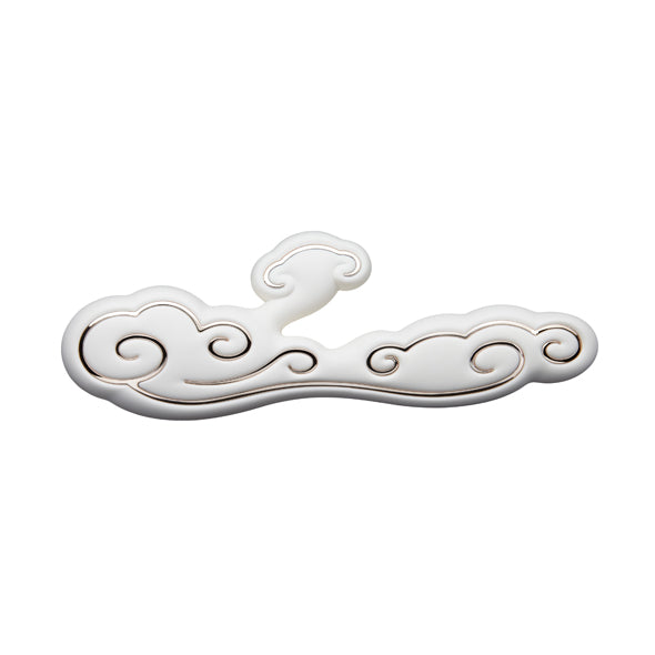 Witte Sky Alto rabbit vibrator met wolkenmotieven, gouden accenten en rabbit-arm voor clitorale stimulatie