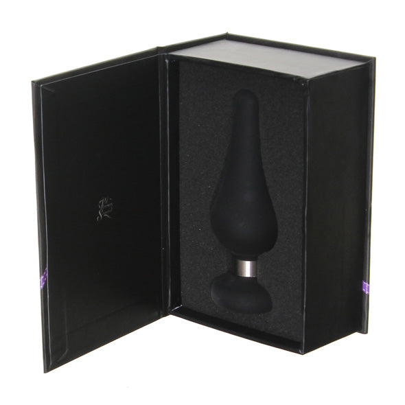 Buttplug voor beginners in luxe zwarte geschenkdoos met zwart schuim interieur.
