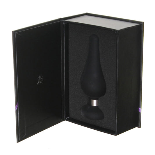 Buttplug voor beginners in luxe zwarte geschenkdoos met zwart schuim interieur.