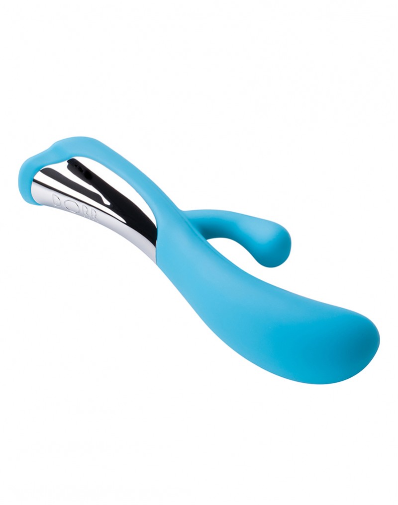 Dorr Iora rabbit vibrator in aquablauw met chromen accent en dubbele stimulatie