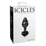 Handgeblazen glazen buttplug Icicles, witte verpakking met zwart product en Pipedream-logo.