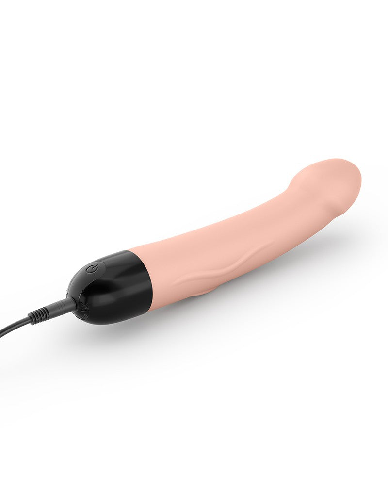 De Paarse Keizerin vibrator in poeder roze-beige tinten met semi-realistisch design op witte achtergrond